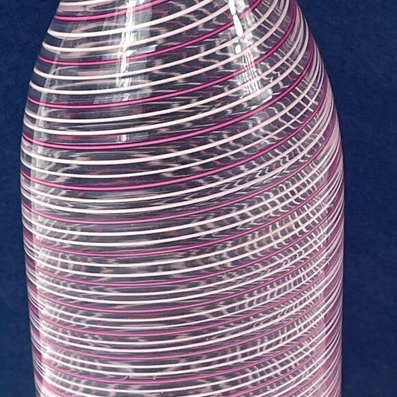 Murano Filigrana Stoppered Vase Mouth Blown White Pink Striped Art Glass Signed - Picture 3 of 11